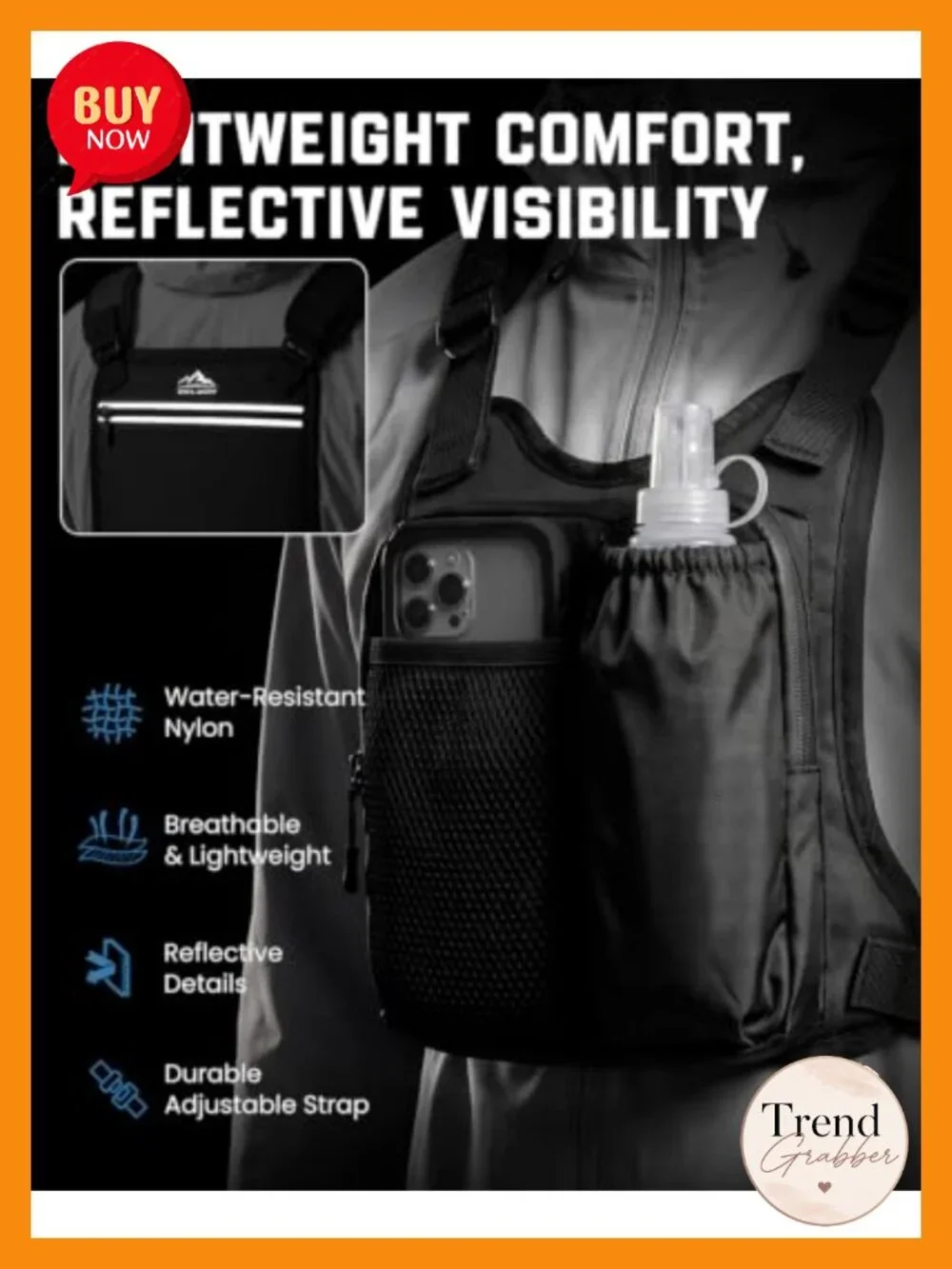 Hydration Vest with 500ml Soft Flask, Phone Pouch, 5 Pockets
